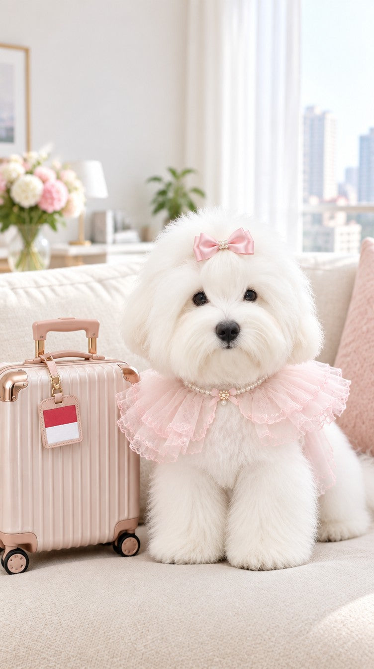 Coton de Tulear puppy Tsuki ready to travel from Korea to Indonesia